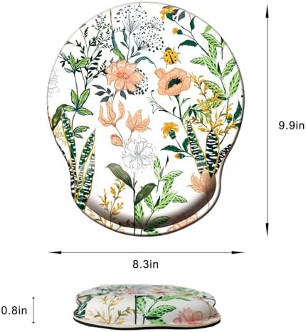 Mouse Pad with Wrist Support, Ergonomic Mouse Pad with Memory Foam Wrist Rest Cushion, Non-Slip Rubber Base Gaming Mice Pad for Home Office Computer Laptop, Flower White