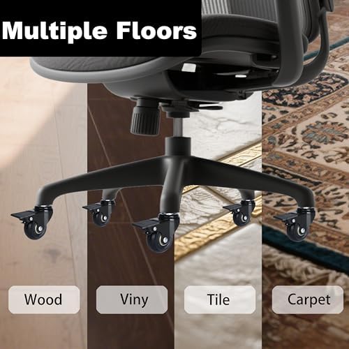Office Chair Casters with Brake Heavy Duty 2 inch Universal Fit Locking Casters Set of 5 with Screwdriver Safe Roller Wheel Replacement All for Hardwood Floors Mat Carpet Tile