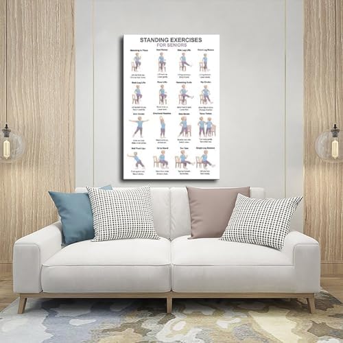 Standing Exercises for Seniors Low Impact Balance Workout Chart Fitness Canvas Poster Wall Art for Living Room Bedroom Decor Unframe 24x36inch