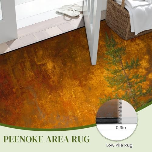 Calming Bear Forest Harmonious Warm Sunset Colors Area Rug Outdoor Patio Rug Play Mat Modern Floor Carpet Non-Slip Home Decor Living Room Kids Bedroom Nursery, 6x9 ft