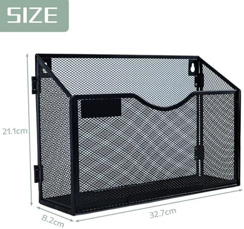 6 Packs 1 Tier A4 Mesh in Tray Hanging Wall File Holder Magazine Document Holder Mail Organiser Magazine Storage Rack,Durable Metal Mesh Filing Storage, Black