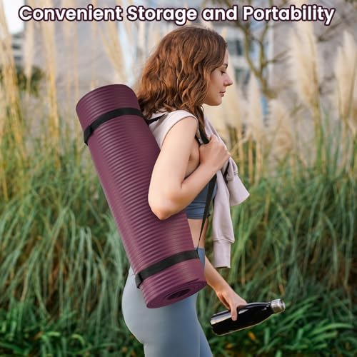Fitvids 1/2-inch Thick High Density Exercise Yoga Mat with Carrying Strap