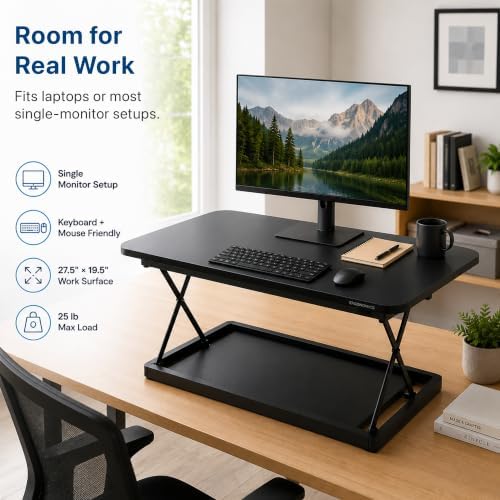 Uncaged Ergonomics Small Standing Desk Converter & Desk Riser (Black)