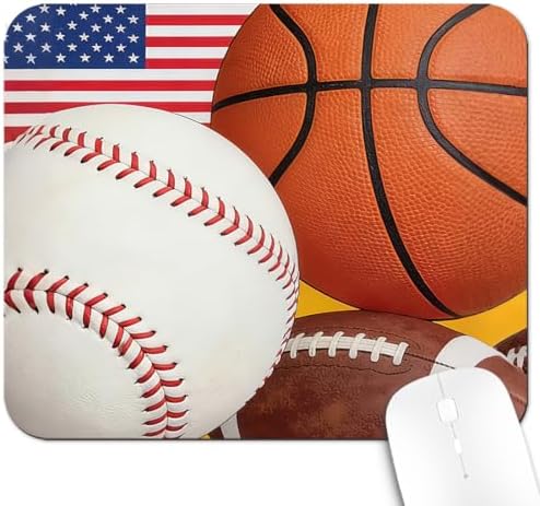 9.5x7.9 Inch Office/Gaming Mouse Pad, America’s Favorite Sports Baseball Basketball Football American Flag, Cute Anti-Slip Mat for Desk Decor