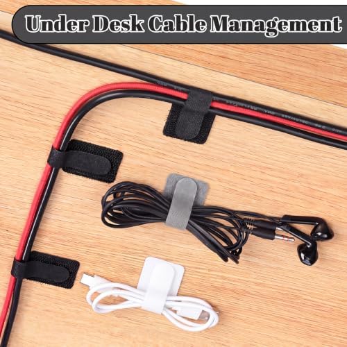 100 Pcs Cable Management Under Desk, Hook and Loop Cable Straps, Black