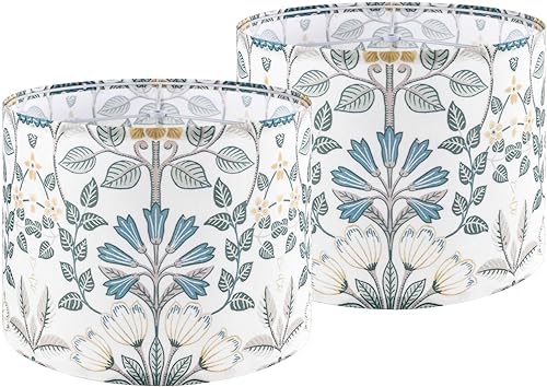 GO&SO Lamp Shades Set of 2,13" D x 10" H,Blue Green Floral Drum Shade
