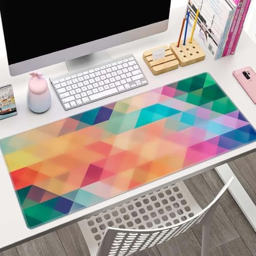 Colorful Triangles Print Desk Mat Large Gaming Mouse Pad XL Extended Mousepad Desk Pad Big Keyboard Pad Desktop Mouse Mat 31.5"x11.8" Deskmat for Gamers with Stitched Edges Non-Slip Rubber Base