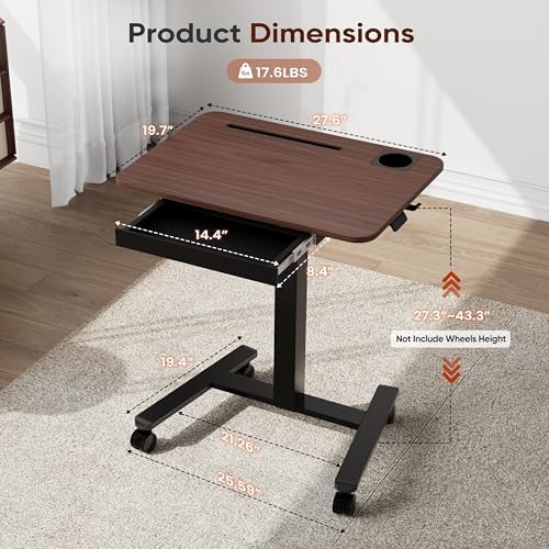 Monomi 28" Mobile Standing Desk with Drawer,Height Adjustable,Walnut