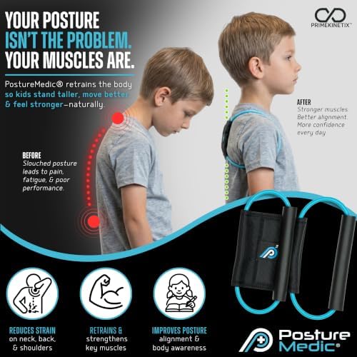 PostureMedic Original Strength Dynamic Posture Corrector for Men & Women – Active Resistance Training System for Back, Neck & Shoulder Pain Relief – Strengthen Muscles & Improve Alignment - Size XS (Light Blue)