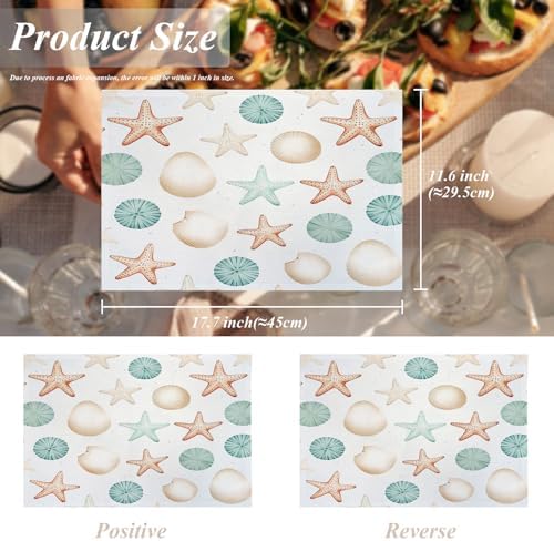 Shrahala Sea Creatures Set of 4 12 X 18 Inch Linen Placemats, Seaside Pattern Burlap Table Mat Washable Double Layered Heat Insulation for Indoor/Outdoor