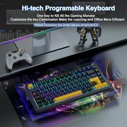 AULA F75 75% Wireless Mechanical Keyboard, Hot Swappable Creamy Keyboard, Pre-lubed Greywood Switches RGB Backlit Gaming Keyboards, 2.4GHz/Type-C/BT5.0(Cool Black)