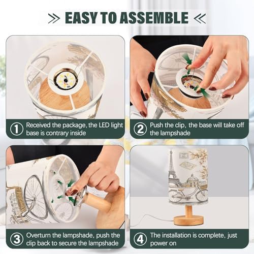 ALAZA Paris Eiffel Tower France Flower Watercolor Decor Bedside Table Lamp with USB Port for Bedroom Nightstand Office Desk LED Bulb Included