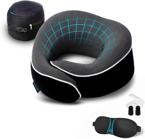 Proglobe Airplane Pillow, Orthopedic Memory Foam Travel Neck Pillow, Black