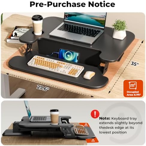 28" Small Standing Desk Converter with Keyboard Tray, Black