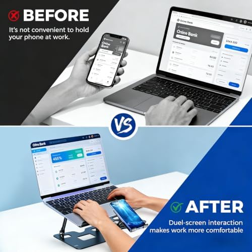 Ergonomic Foldable 2-in-1 Laptop Stand with Phone Holder