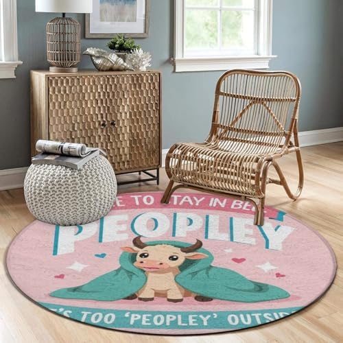 Circular Rugs Large Modern Round Area Rug Fashion Decor Mat for Home Office Cute Funny Highland Cow