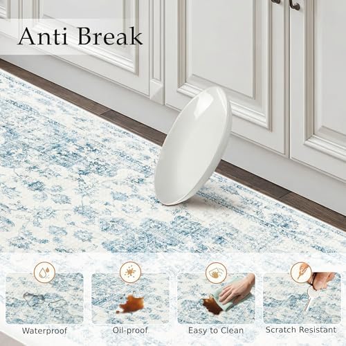 Anti Fatigue Blue Neutral Non-Slip Kitchen Mat 2 Piece