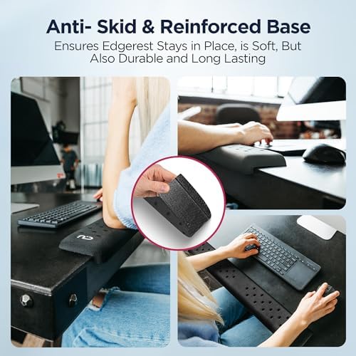 EdgeRest PostureUp L-Shaped Desk Long Wrist Rest Elbow, Forearm & Wrist Comfort Support for Table or Desk Edge, Non-Slip, Memory Foam Padding, Ergonomic Design for Work, Universal Fit, Black