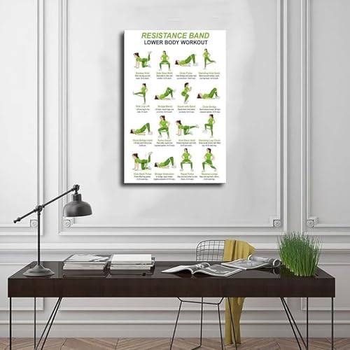 Resistance Band Lower Body Workout Chart Glute And Leg Exercises Women Home Gym Canvas Poster Wall Art for Living Room Bedroom Decor Frame 12x18inch