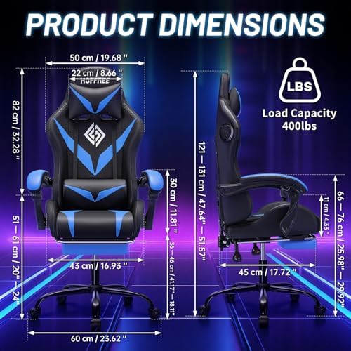 HOFFREE LED Gaming Chair with Speakers RGB Lights Computer Chairs-Blue
