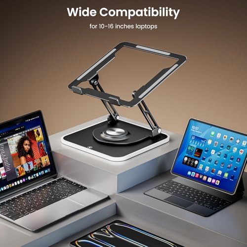 360°Rotating Laptop Stand with RGB Lights, Fits 10-16"Laptops MacBooks