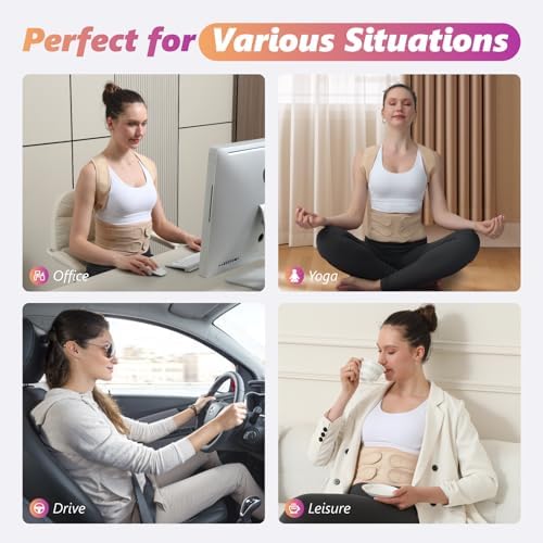 Posture Corrector for Women and Men, Adjustable Shoulder Straightener with Full Back Support, Relief for Lower & Upper Back Pain, Spine, Scoliosis Relief (Beige, Medium)
