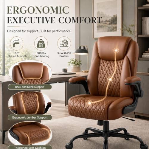 GTPLAYER Brown Office Desk Chair with 90° Flip-up Arm, 10 Pack