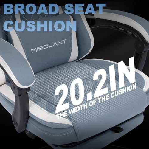 Misolant Gaming Chair, Fabric Gamer Chair with footrest for Adults, High Back Ergonomic Computer Game Chair with Adjustable Headrest and Massage Lumbar Support, 90-155° Recline Free, Blue