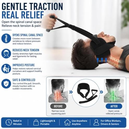Y Neck Strap Stretcher, Cervical Traction Device for Neck Discomfort, Spine Chiropractic Decompression Traction Tool with Chin Strap, Adjustable Neck Stretcher for Home Use