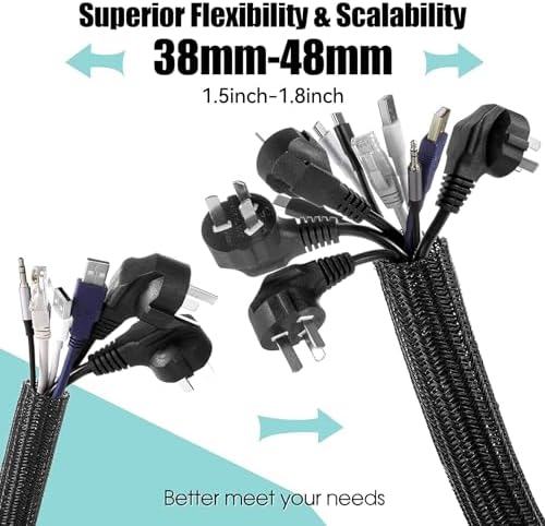 AGPTEK Cable Management Sleeve, 2 Pack 5ft - 1.8 inch Cord Hider, Black