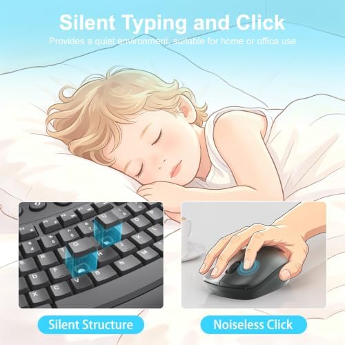 Wireless Keyboard and Mouse Combo, Quiet Ergonomic Curved Keys(Graphite)