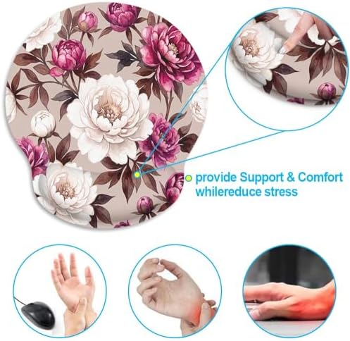 Britimes Ergonomic Mouse Pad with Wrist Support, Peony Floral