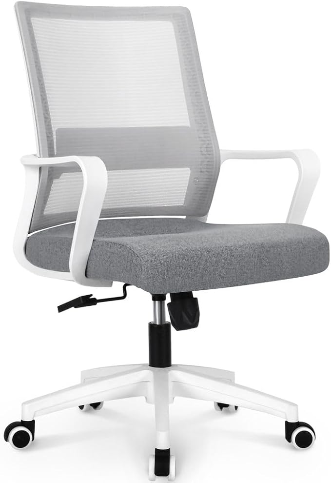 NEO CHAIR Office Desk Chair Gaming Computer Chair Ergonomic Mesh Mid Back with Rolling Wheels Lumbar Support Comfy Swivel Adjustable for Home Grey