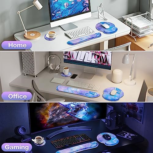 Mouse Pad Purple, Mouse Pad with Wrist Rest Set, 3-in-1