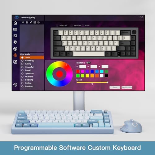 BOYI GMK67 65% Mechanical Keyboard,Hot-Swappable Bluetooth5.0/2.4G/Type-C Tri-Mode Wireless RGB Gasket Mounted Customized South-Facing LED Gaming Keyboard(Blue)