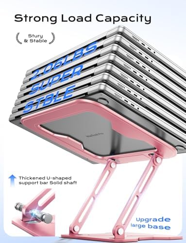 JCZT Adjustable Laptop Stand for Desk, Metal Foldable Laptop Riser, Pink