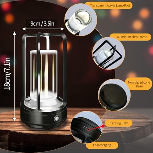 Cordless Table lamp, 4000mAh Battery Rechargeable Lamp (Black-2)