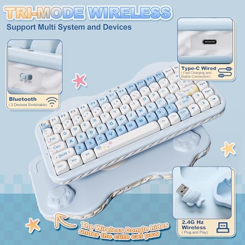YUNZII C75 Cute 75% Wireless Mechanical Keyboard (Blue, Milk V2 Switch)