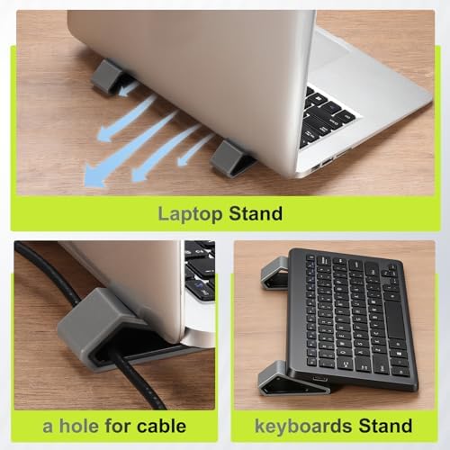 PATIKIL Laptop Wedge, 4-Pack Portable Laptop Stand Computer Notebook Holder Keyboard Stand Lifter Risers Plastic Anti-Slip Ventilated Elevated Feet for Desktop Keyboard Tablet, Gray/Blue