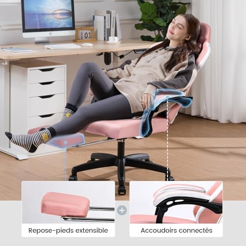 GTPLAYER Gaming Chair with Foot Rest & Pocket Spring Cushion, Ergonomic High Back Computer Desk Chair with Headrest & Lumbar Support for Back Pain Relief, Rose