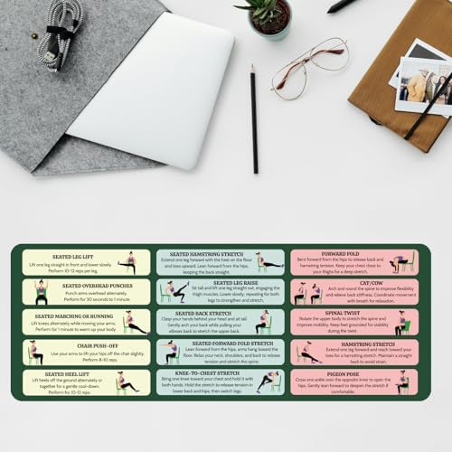 Desk Mat with Chair Yoga Guide, Large Mouse Pad for Keyboard and Mouse, 31.5"x11.8" Extended Office Desk Pad with Stitched Edges, Non-Slip Rubber Base Desktop Accessories for Office
