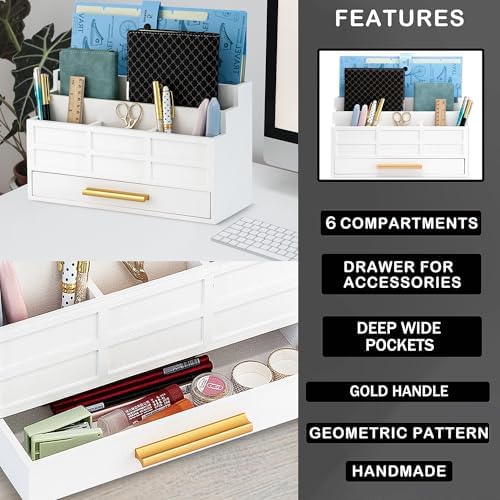 Desk Organizer with Drawer, Countertop Bill Mail Organizer and File Storage