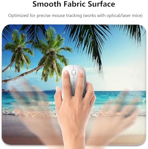 Tropical Summer Beach Mouse Pad, Blue Ocean Waves Scenery Stitched Desk Mat