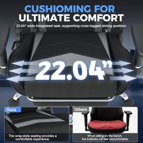 LUCKRACER Gaming Chair High Back Ergonomic Computer Chair with Breathable Fabric, with Lumbar Support, 8-Way Adjustable Armrests, Integrated Frame for Office Study Gaming, Grey