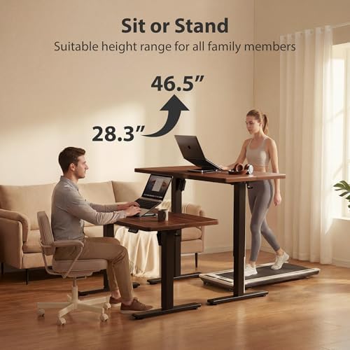 Cubiker Standing Desk, 55x28 Inches Sit Stand Home Office Desk, Electric Stand up Desk, Adjustable Desk with Splice Board, Black Frame/Black Walnut Top