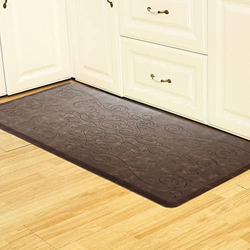 J&V TEXTILES Medallion Embossed Kitchen Mat Cushioned Anti Fatigue Floor Mat, Thick Non Slip Waterproof Kitchen Rugs and Mats,Heavy Duty Foam Standing Mat for Kitchen (Espresso, 17" X 28")