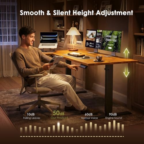 OffiGo 63 Inch Reversible L Shaped Electric Standing Desk, Rustic Brown