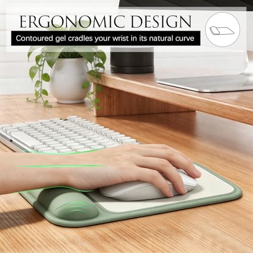JIKIOU Ergonomic Mouse Pad with Gel Wrist Rest, 10 x 7.25 in, Green