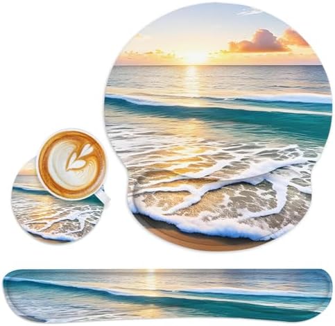 Britimes Ergonomic Mouse Pad Set with Wrist Rest, Beach Summer Sun