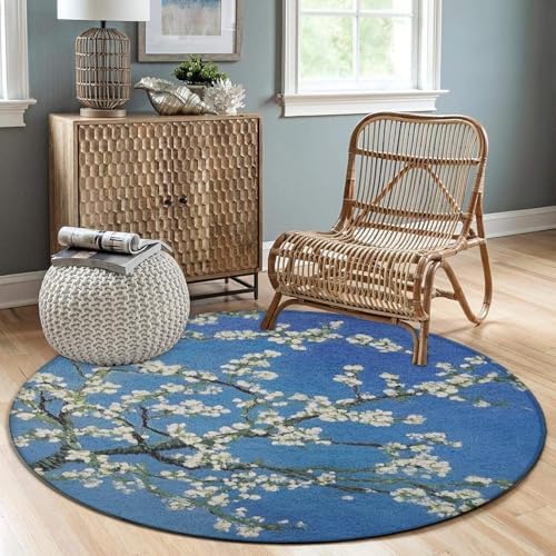 Highly Premium Quality Floor Mat, Office Chair Decor Mat, Room Sofa Yoga Soft Round Carpet Beautiful Apricot Flower Blossom Art, 24inch